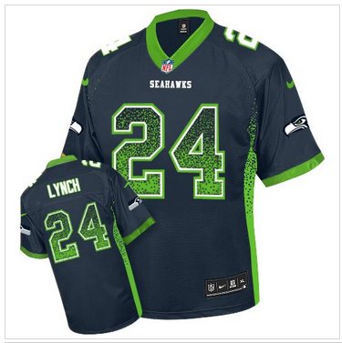 Youth NEW Seahawks #24 Marshawn Lynch Steel Blue Team Color NFL Elite Drift Fashion Jersey