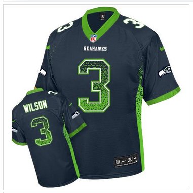 Youth NEW Seahawks #3 Russell Wilson Steel Blue Team Color NFL Elite Drift Fashion Jersey
