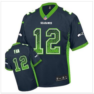 Youth NEW Seahawks #12 Fan Steel Blue Team Color NFL Elite Drift Fashion Jersey