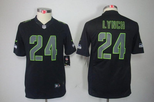 Youth NEW Seattle Seahawks 24 Marshawn Lynch Black Jerseys(Impact Limited)