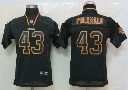 Youth NEW Pittsburgh Steelers 43 Troy Polamalu Black Jerseys(Lights out)