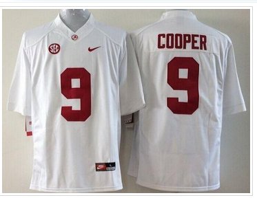 Youth NCAA Crimson Tide #9 Amari Cooper White SEC Patch Stitched Jersey