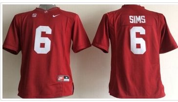 Youth NCAA Crimson Tide #6 Blake Sims Red Stitched Jersey