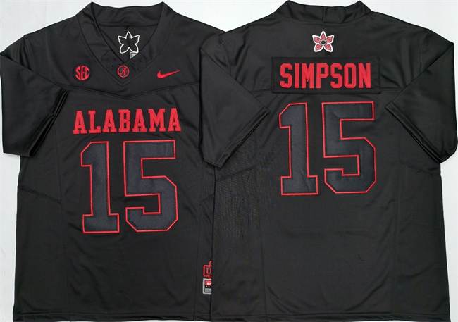Men's Alabama Crimson Tide #15 Ty Simpson Black F.U.S.E Stitched Football Jersey Men's Alabama Crimson Tide #15 Ty Simpson Black F.U.S.E Stitched Football Jersey