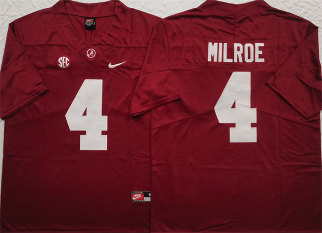 Men's Alabama Crimson Tide #4 Jalen Milroe Red F.U.S.E Stitched Football Jersey Men's Alabama Crimson Tide #4 Jalen Milroe Red F.U.S.E Stitched Football Jersey