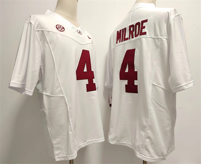 Men's Alabama Crimson Tide #4 Jalen Milroe White Stitched Football Jersey Men's Alabama Crimson Tide #4 Jalen Milroe White Stitched Football Jersey