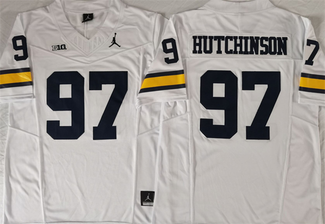 Men's Michigan Wolverines #97 Aidan Hutchinson 2023 F.U.S.E. White Stitched Jersey Men's Michigan Wolverines #97 Aidan Hutchinson 2023 F.U.S.E. White Stitched Jersey