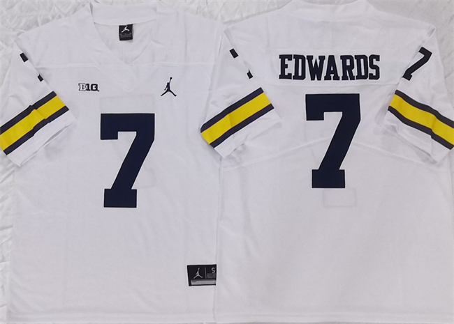 Men's Michigan Wolverines #7 Donovan Edwards White Stitched Jersey Men's Michigan Wolverines #7 Donovan Edwards White Stitched Jersey