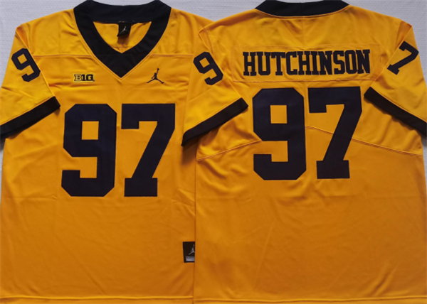 Men's Michigan Wolverines #97 HUTCHINSON Yellow Stitched Jersey Men's Michigan Wolverines #97 HUTCHINSON Yellow Stitched Jersey