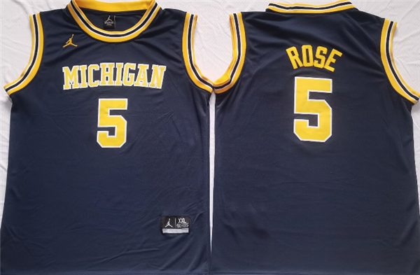Men's Michigan Wolverines #5 Jalen Rose Navy Stitched Jersey Men's Michigan Wolverines #5 Jalen Rose Navy Stitched Jersey
