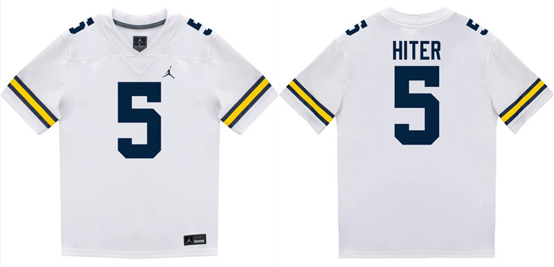 Men's Michigan Wolverines #5 Savion Hiter White Stitched Baseball Jersey