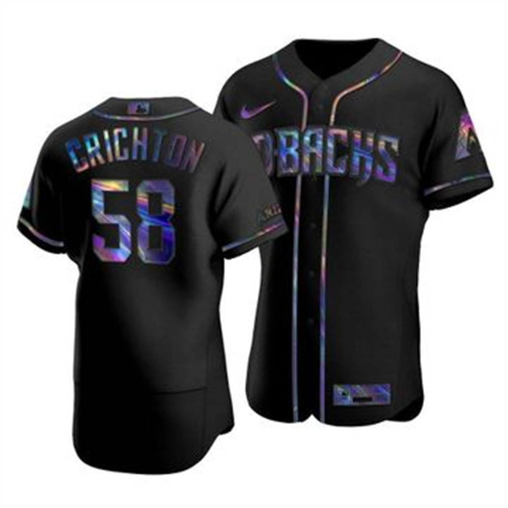 Arizona Diamondbacks #58 Stefan Crichton Men's Nike Iridescent Holographic Collection MLB Jersey - Black Arizona Diamondbacks #58 Stefan Crichton Men's Nike Iridescent Holographic Collection MLB Jersey - Black