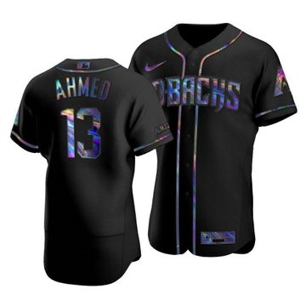 Arizona Diamondbacks #13 Nick Ahmed Men's Nike Iridescent Holographic Collection MLB Jersey - Black Arizona Diamondbacks #13 Nick Ahmed Men's Nike Iridescent Holographic Collection MLB Jersey - Black