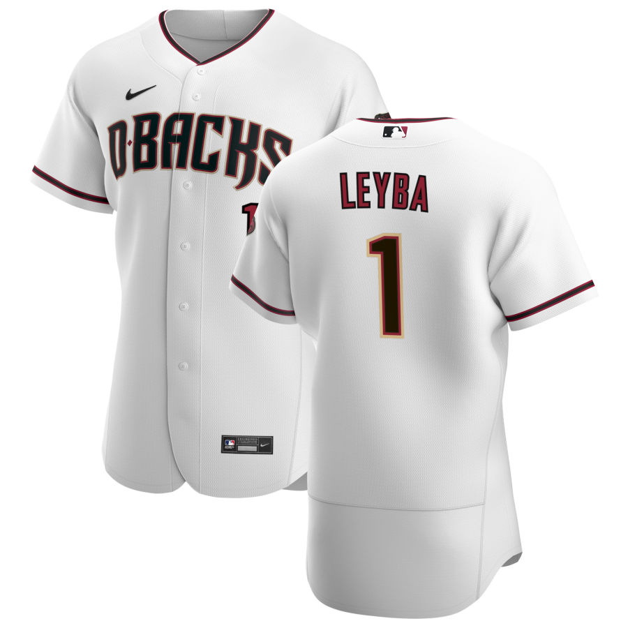 Arizona Diamondbacks #1 Domingo Leyba Men's Nike White Crimson Authentic Home Team MLB Jersey Arizona Diamondbacks #1 Domingo Leyba Men's Nike White Crimson Authentic Home Team MLB Jersey