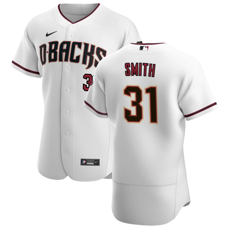 Arizona Diamondbacks #31 Caleb Smith Men's Nike White Crimson Authentic Home Team MLB Jersey Arizona Diamondbacks #31 Caleb Smith Men's Nike White Crimson Authentic Home Team MLB Jersey