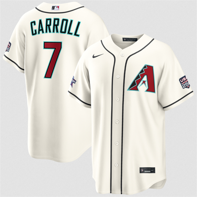 Men's Arizona Diamondbacks #7 Corbin Carroll Cream 2026 All-Star Game & USA 250 Patch Stitched Baseball Jersey Men's Arizona Diamondbacks #7 Corbin Carroll Cream 2026 All-Star Game & USA 250 Patch Stitched Baseball Jersey