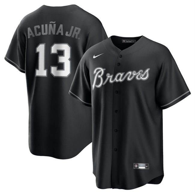 Men's Atlanta Braves #13 Ronald Acu?a Jr. Black Lights Out Limited Stitched Baseball Jersey Men's Atlanta Braves #13 Ronald Acu?a Jr. Black Lights Out Limited Stitched Baseball Jersey