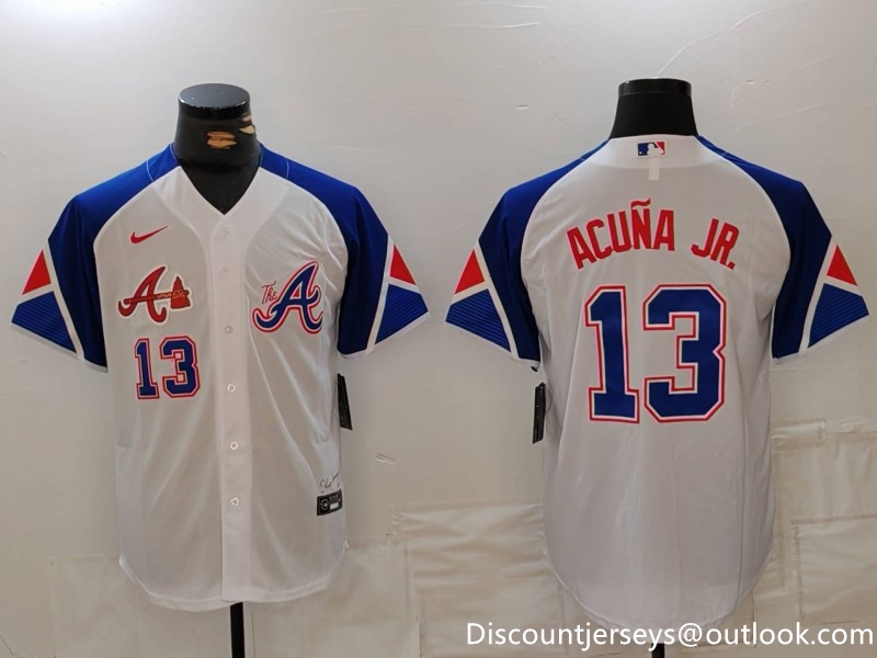 MLB Braves 13 Ronald Acuna White City Connect Cool Base Men Jersey 3