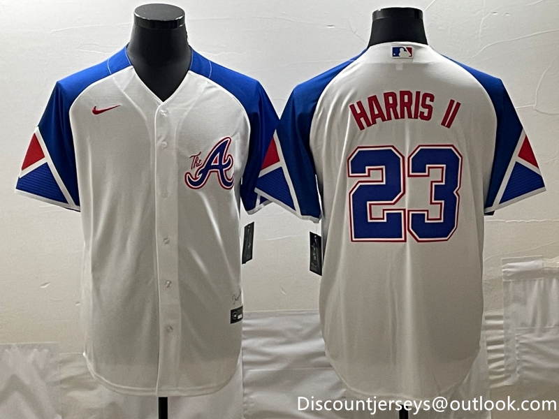 MLB Braves 23 Harris II White City Connect Cool Base Men Jersey 5 MLB Braves 23 Harris II White City Connect Cool Base Men Jersey 5
