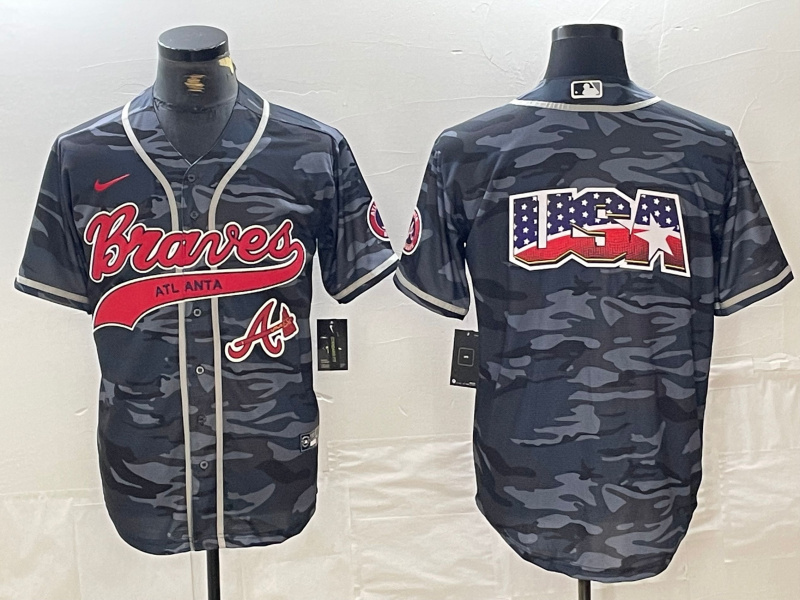 Men's Atlanta Braves Gray Team Big Logo Cool Base With Patch Stitched Baseball Jersey 4 Men's Atlanta Braves Gray Team Big Logo Cool Base With Patch Stitched Baseball Jersey 4