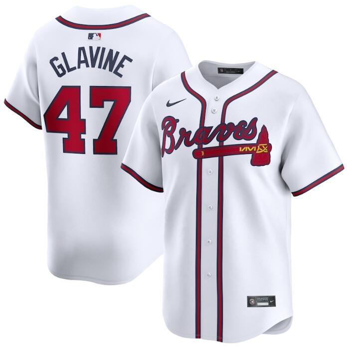 Men's Atlanta Braves #47 Tom Glavine White 2024 Home Limited Stitched Baseball Jersey Men's Atlanta Braves #47 Tom Glavine White 2024 Home Limited Stitched Baseball Jersey