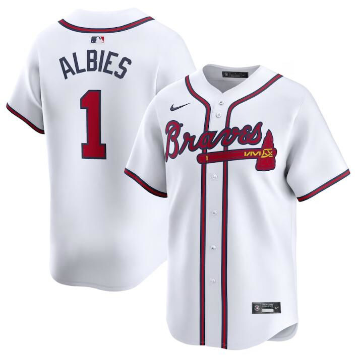 Men's Atlanta Braves #1 Ozzie Albies White 2024 Home Limited Stitched Baseball Jersey Men's Atlanta Braves #1 Ozzie Albies White 2024 Home Limited Stitched Baseball Jersey