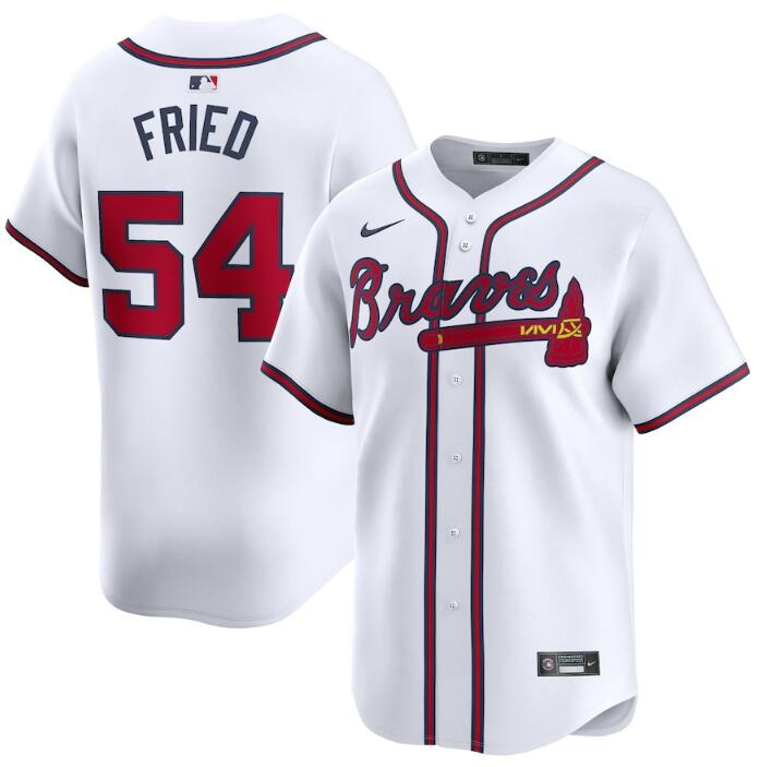 Men's Atlanta Braves #54 Max Fried White 2024 Home Limited Stitched Baseball Jersey Men's Atlanta Braves #54 Max Fried White 2024 Home Limited Stitched Baseball Jersey