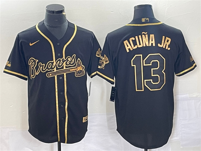 Men's Atlanta Braves #13 Ronald Acu?a Jr. Black Gold Cool Base Stitched Baseball Jersey Men's Atlanta Braves #13 Ronald Acu?a Jr. Black Gold Cool Base Stitched Baseball Jersey