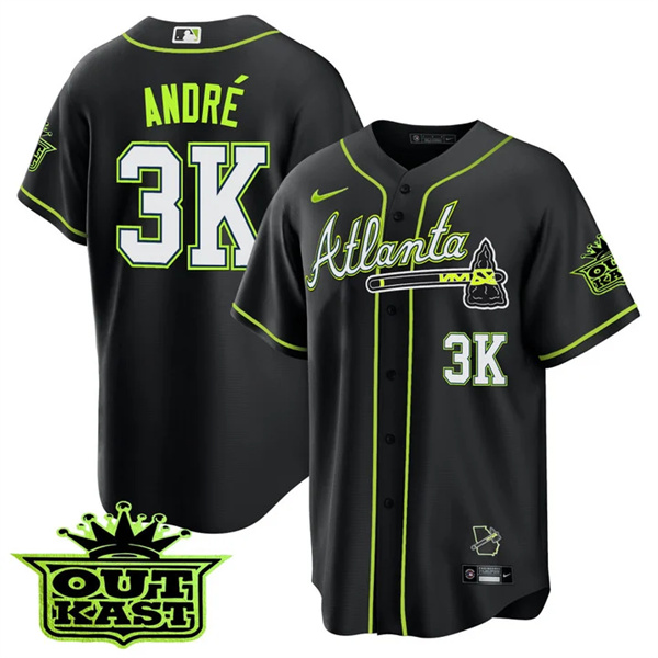 MEN'S ATLANTA BRAVES OUTKAST 3K André Black COOL BASE JERSEY -ALL STITCHED MEN'S ATLANTA BRAVES OUTKAST 3K André Black COOL BASE JERSEY -ALL STITCHED
