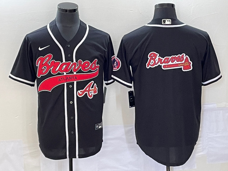 Men's Atlanta Braves Black Team Big Logo Cool Base With Patch Stitched Baseball Jersey Men's Atlanta Braves Black Team Big Logo Cool Base With Patch Stitched Baseball Jersey