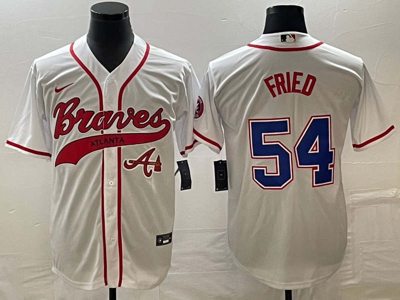 Men's Atlanta Braves #54 Max Fried White Cool Base With Patch Stitched Baseball Jersey Men's Atlanta Braves #54 Max Fried White Cool Base With Patch Stitched Baseball Jersey