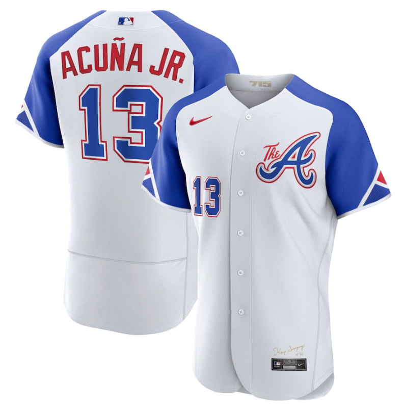 Men's Atlanta Braves #13 Ronald Acu?a Jr. White 2023 City Connect Flex Base Stitched Jersey Men's Atlanta Braves #13 Ronald Acu?a Jr. White 2023 City Connect Flex Base Stitched Jersey