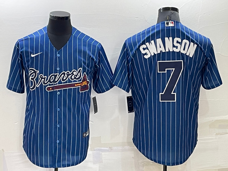 Men's Atlanta Braves #7 Dansby Swanson Navy Cool Base Stitched Baseball Jersey Men's Atlanta Braves #7 Dansby Swanson Navy Cool Base Stitched Baseball Jersey