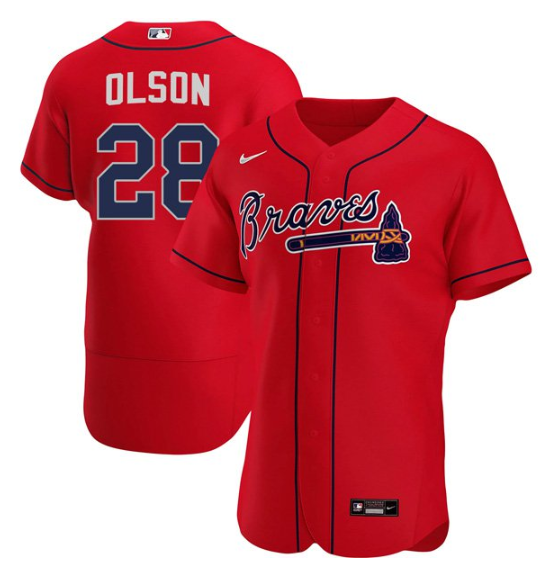 Men's Atlanta Braves #28 Matt Olson Red Flex Base Stitched Baseball Jersey Men's Atlanta Braves #28 Matt Olson Red Flex Base Stitched Baseball Jersey
