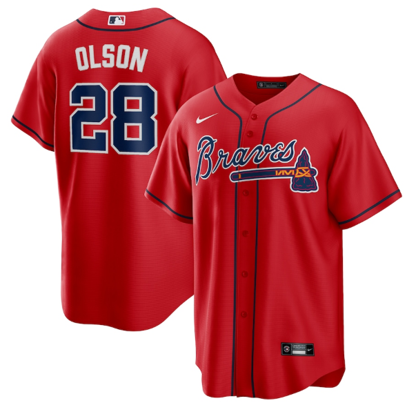Men's Atlanta Braves #28 Matt Olson Red Cool Base Stitched Baseball Jersey Men's Atlanta Braves #28 Matt Olson Red Cool Base Stitched Baseball Jersey