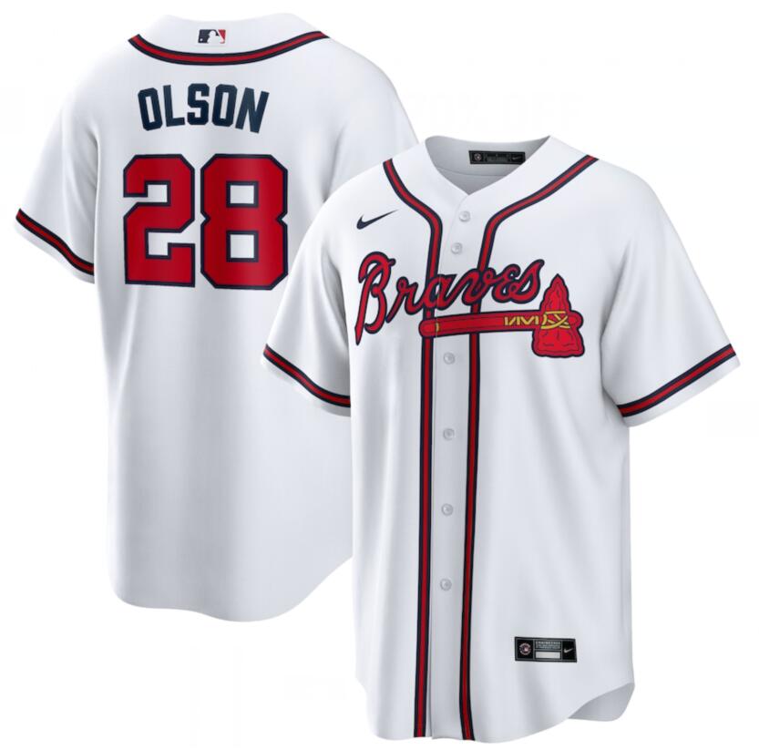 Braves 28 Matt Olson White Nike Cool Base Jersey Braves 28 Matt Olson White Nike Cool Base Jersey