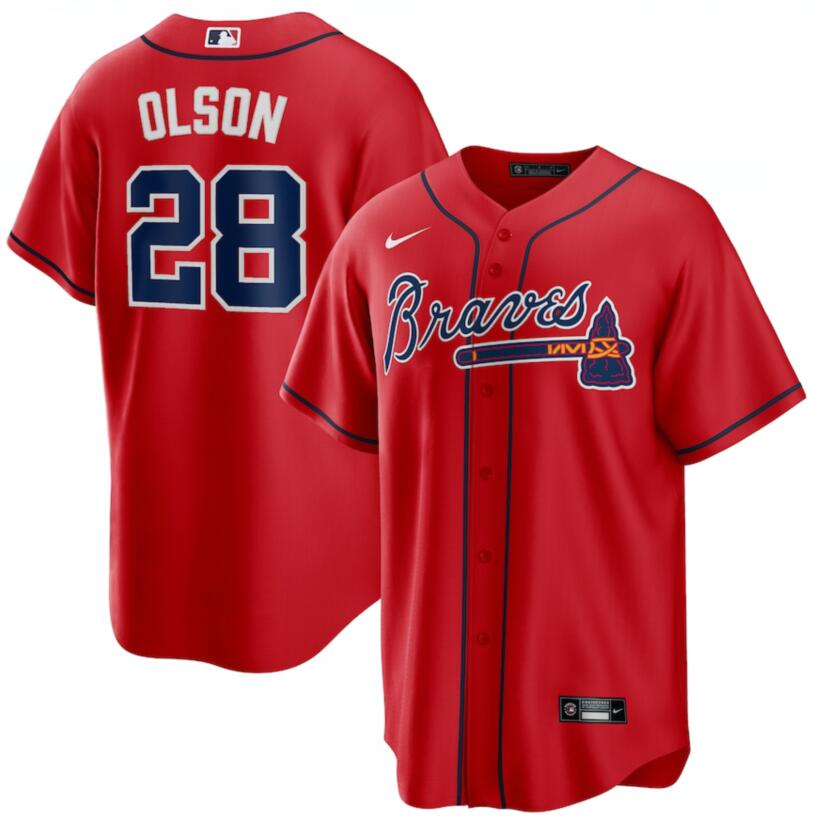 Braves 28 Matt Olson Red Nike Cool Base Jersey Braves 28 Matt Olson Red Nike Cool Base Jersey