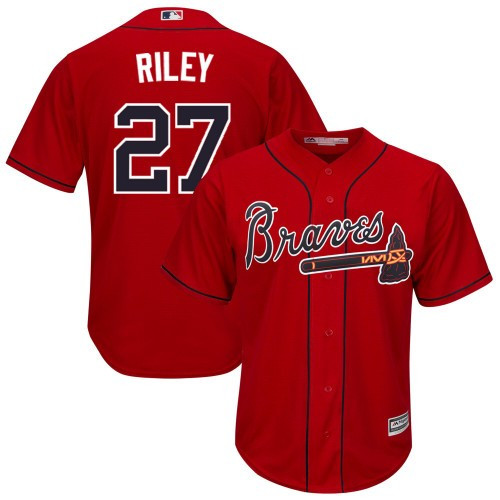 Men's Atlanta Braves 27 Austin Riley Cool Base Red Jersey Men's Atlanta Braves 27 Austin Riley Cool Base Red Jersey