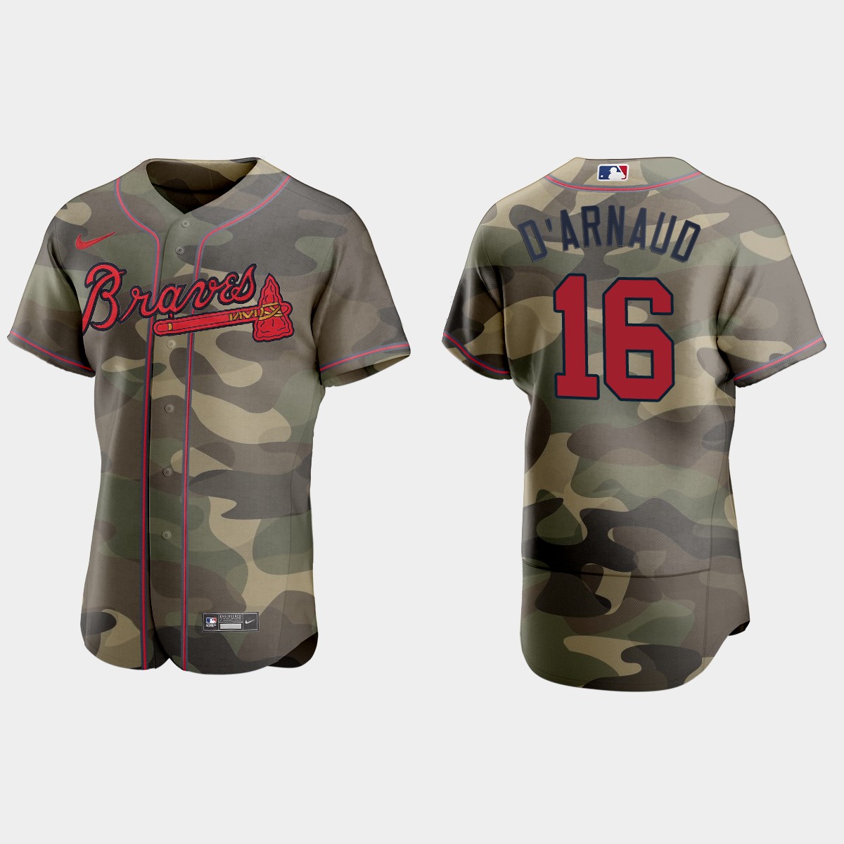 Atlanta Braves #16 Travis D'Arnaud Men's Nike 2021 Armed Forces Day Authentic MLB Jersey -Camo Atlanta Braves #16 Travis D'Arnaud Men's Nike 2021 Armed Forces Day Authentic MLB Jersey -Camo