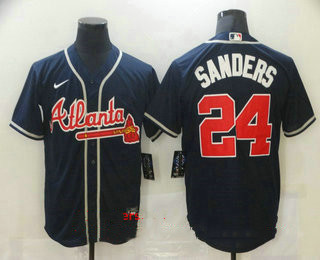 Men's Atlanta Braves #24 Deion Sanders Navy Blue Stitched MLB Cool Base Nike Jersey Men's Atlanta Braves #24 Deion Sanders Navy Blue Stitched MLB Cool Base Nike Jersey