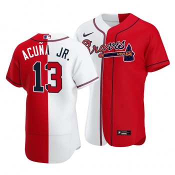 Braves #13 Ronald Acuna Jr. Split White Red Two-Tone Jersey Braves #13 Ronald Acuna Jr. Split White Red Two-Tone Jersey