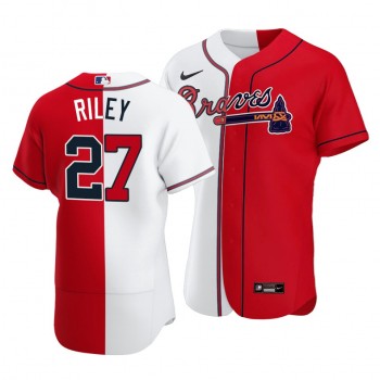 Braves #27 Austin Riley Split White Red Two-Tone Jersey Braves #27 Austin Riley Split White Red Two-Tone Jersey