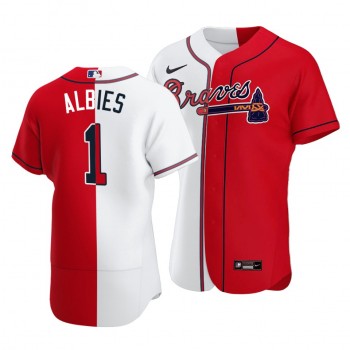 Braves #1 Ozzie Albies Split White Red Two-Tone Jersey Braves #1 Ozzie Albies Split White Red Two-Tone Jersey