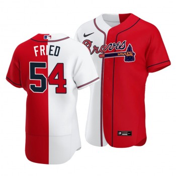Braves #54 Max Fried Split White Red Two-Tone Jersey Braves #54 Max Fried Split White Red Two-Tone Jersey