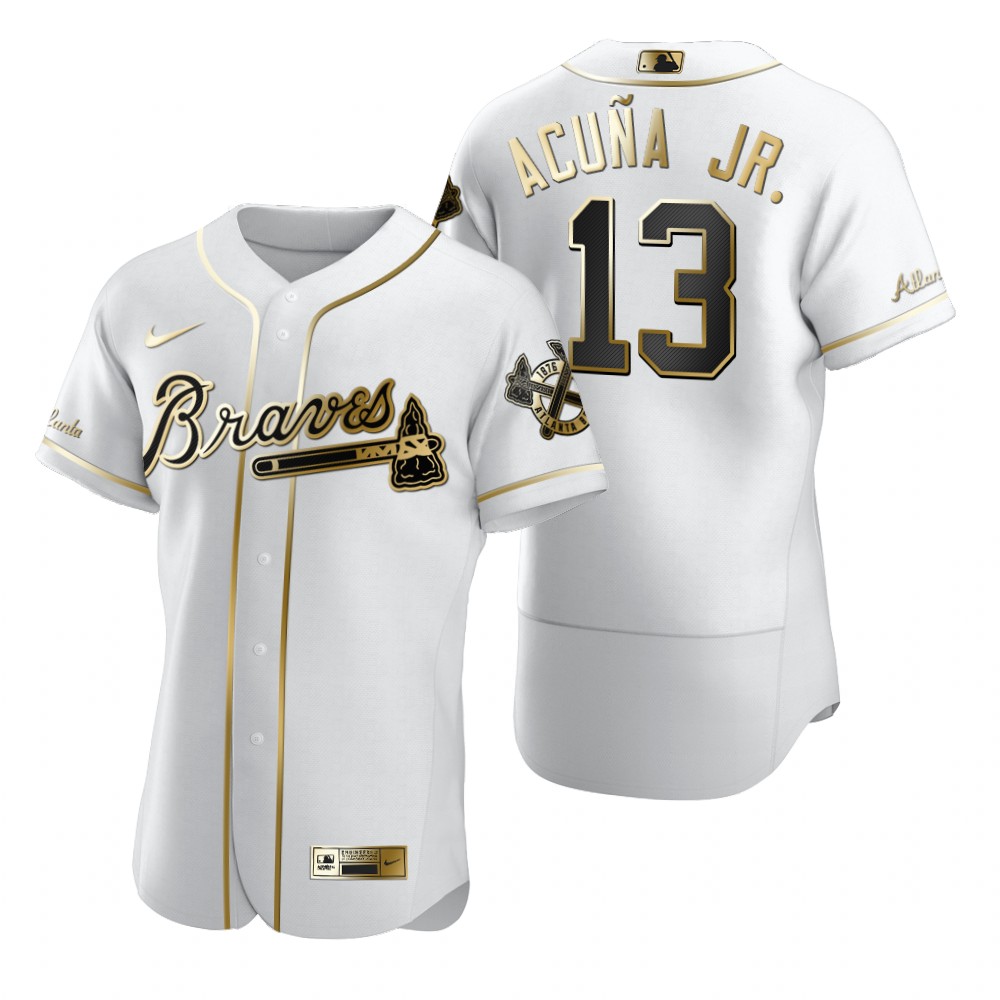Atlanta Braves #13 Ronald Acuna Jr. White Nike Men's Authentic Golden Edition MLB Jersey Atlanta Braves #13 Ronald Acuna Jr. White Nike Men's Authentic Golden Edition MLB Jersey