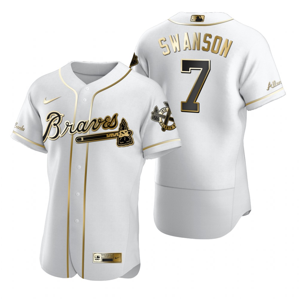 Atlanta Braves #7 Dansby Swanson White Nike Men's Authentic Golden Edition MLB Jersey Atlanta Braves #7 Dansby Swanson White Nike Men's Authentic Golden Edition MLB Jersey
