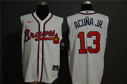 Braves 13 Ronald Acuna Jr. White Nike Cool Base Sleeveless Jersey Braves 13 Ronald Acuna Jr. White Nike Cool Base Sleeveless Jersey