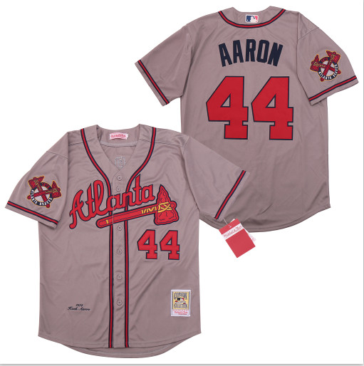 Braves 44 Hank Aaron Gray 1974 Cooperstown Collection Jersey Braves 44 Hank Aaron Gray 1974 Cooperstown Collection Jersey