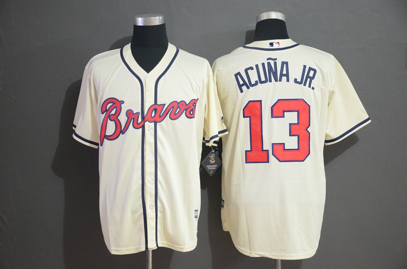Braves 13 Ronald Acuna Jr. Cream Cool Base Jersey Braves 13 Ronald Acuna Jr. Cream Cool Base Jersey
