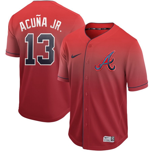Braves #13 Ronald Acuna Jr. Red Fade Authentic Stitched Baseball Jersey Braves #13 Ronald Acuna Jr. Red Fade Authentic Stitched Baseball Jersey
